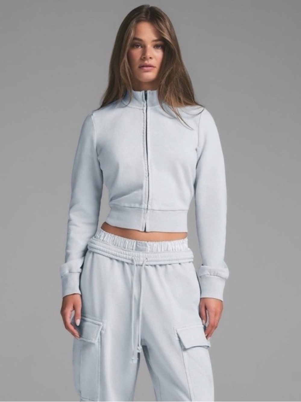 SKIMS Boyfriend Fleece Track Jacket Zen Blue Small NWT Zip Up